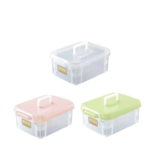 Combo 03 Hộp đựng đồ đa năng có tay cầm tiện dụng, nhựa PP trong suốt - Hàng nội địa Nhật Bản.