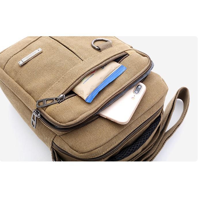 Túi Đeo Chéo Mini Bag Nam nữ Unisex đựng Ipad Mini Vải Canvas Nhập Khẩu Màu Đen/Kaki T24 - Kaki