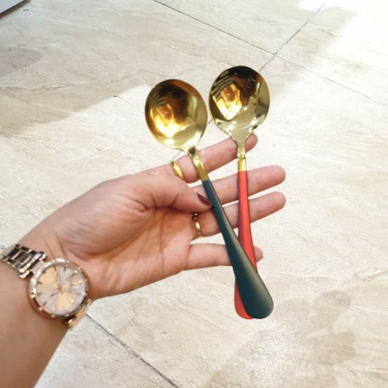 Combo 5 Thìa Inox Mạ Vàng Cán Dài Nhiều Mầu Không Gỉ Sang Trọng - loại đẹp