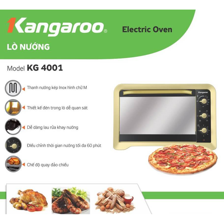 Lò nướng Kangaroo KG4001 40L - màu ngẫu nhiên-Hàng chính hãng