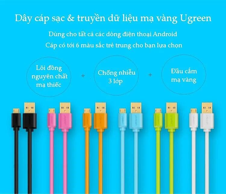 Ugreen UG10858US125TK 1M Màu Hồng Cáp sạc USB 2.0 sang Micro USB - HÀNG CHÍNH HÃNG