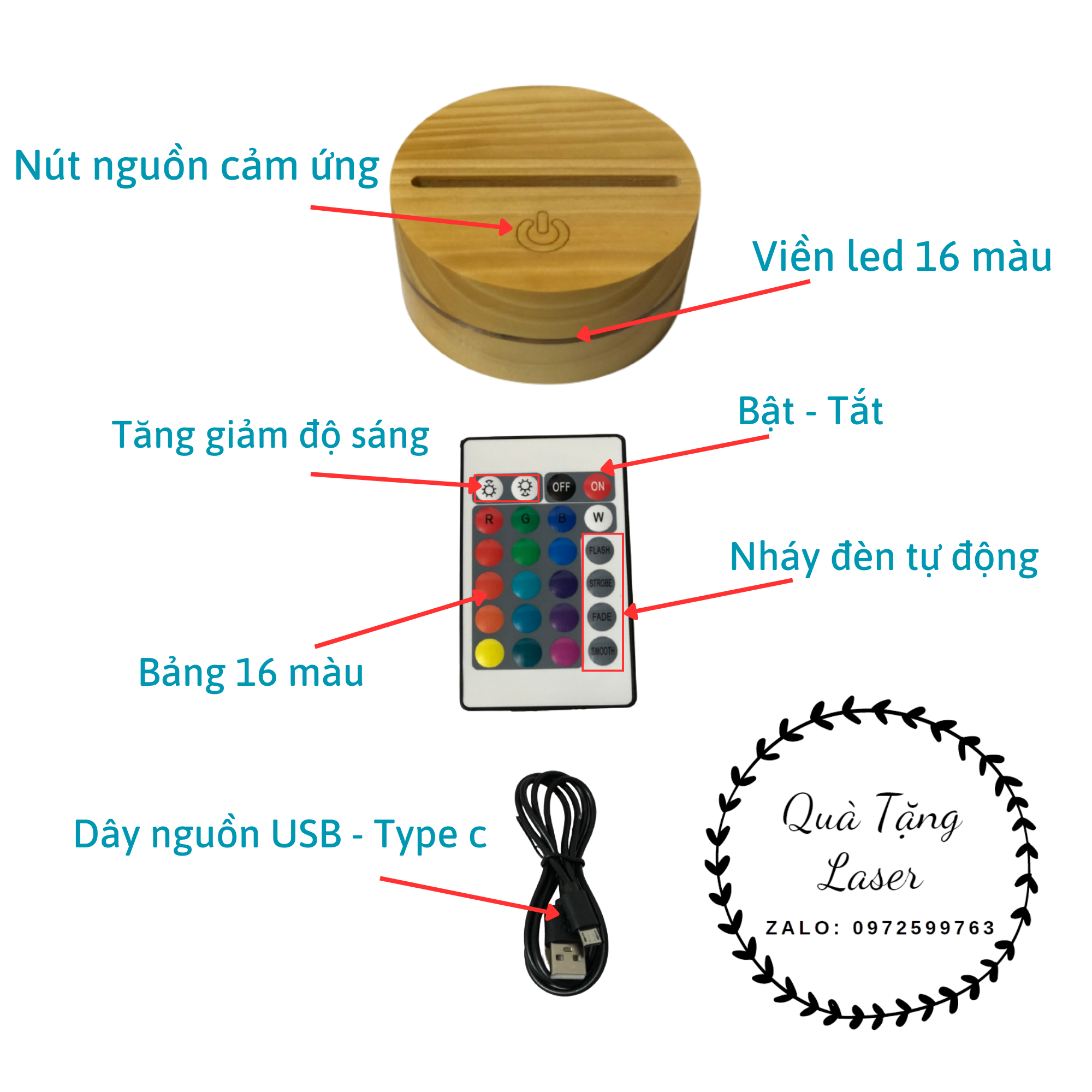 Quà tặng ngày 8/3 ý nghĩa - Đèn led khắc ảnh theo yêu cầu - Đế gỗ nhập khẩu cao cấp có viền sáng - Pin sạc 4h