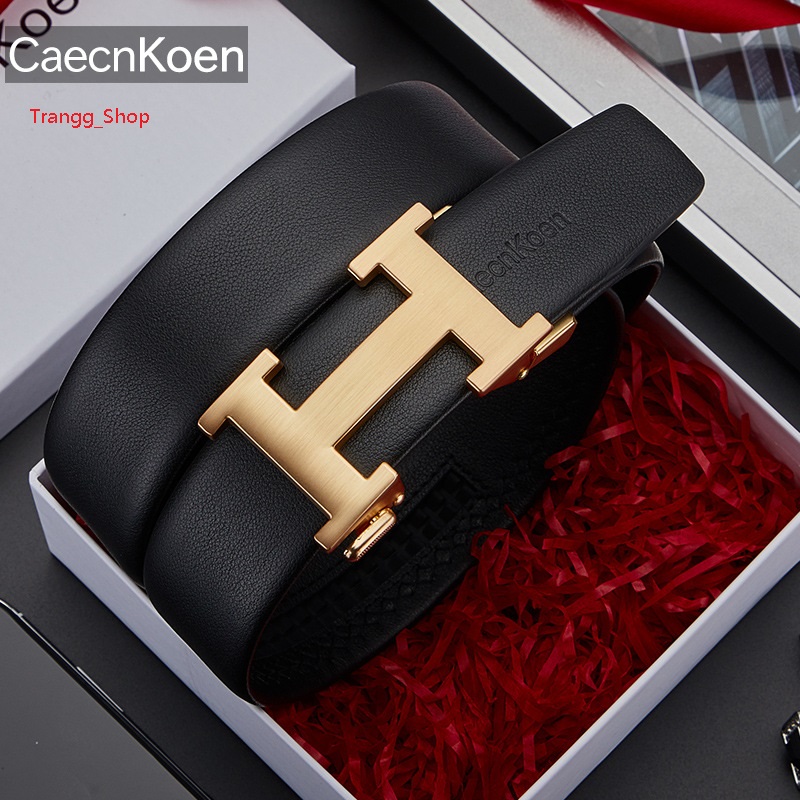 Thắt lưng da nam cao cấp Caecn Koen- dây nịt da bò 2 lớp -Full hộp đựng cao cấp-BH 12 tháng - Mặt vàng