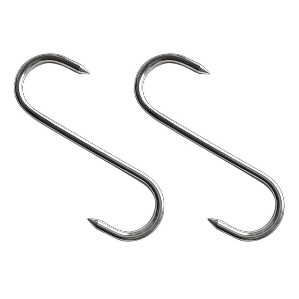 2 Pcs S Shaped Stainless Steel Hooks Kitchen Meat Hanger  Organizer