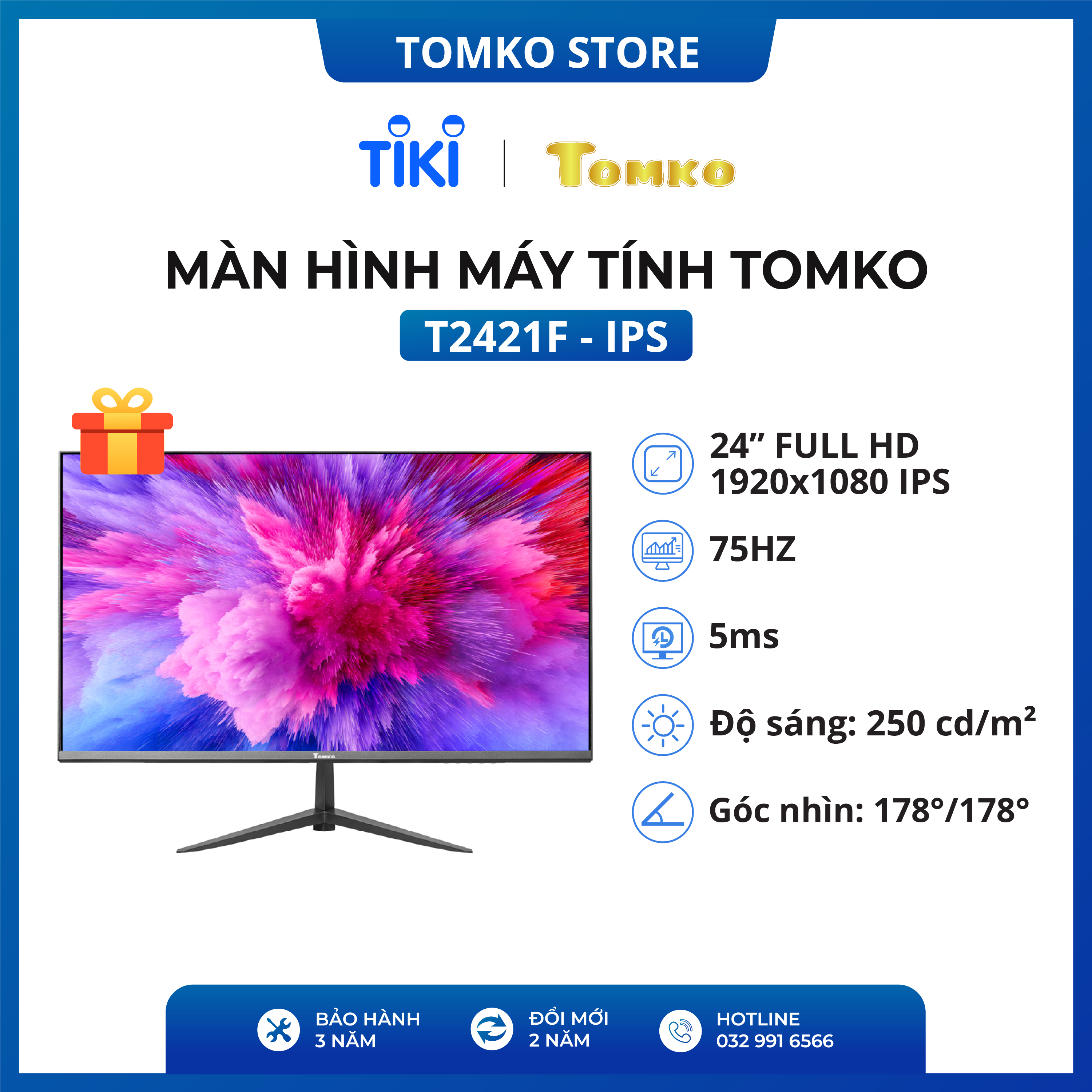 Màn hình máy tính Tomko T2421F 24 inch full viền IPS 75Hz – Siêu chất lượng - Hàng Chính Hãng Tomko