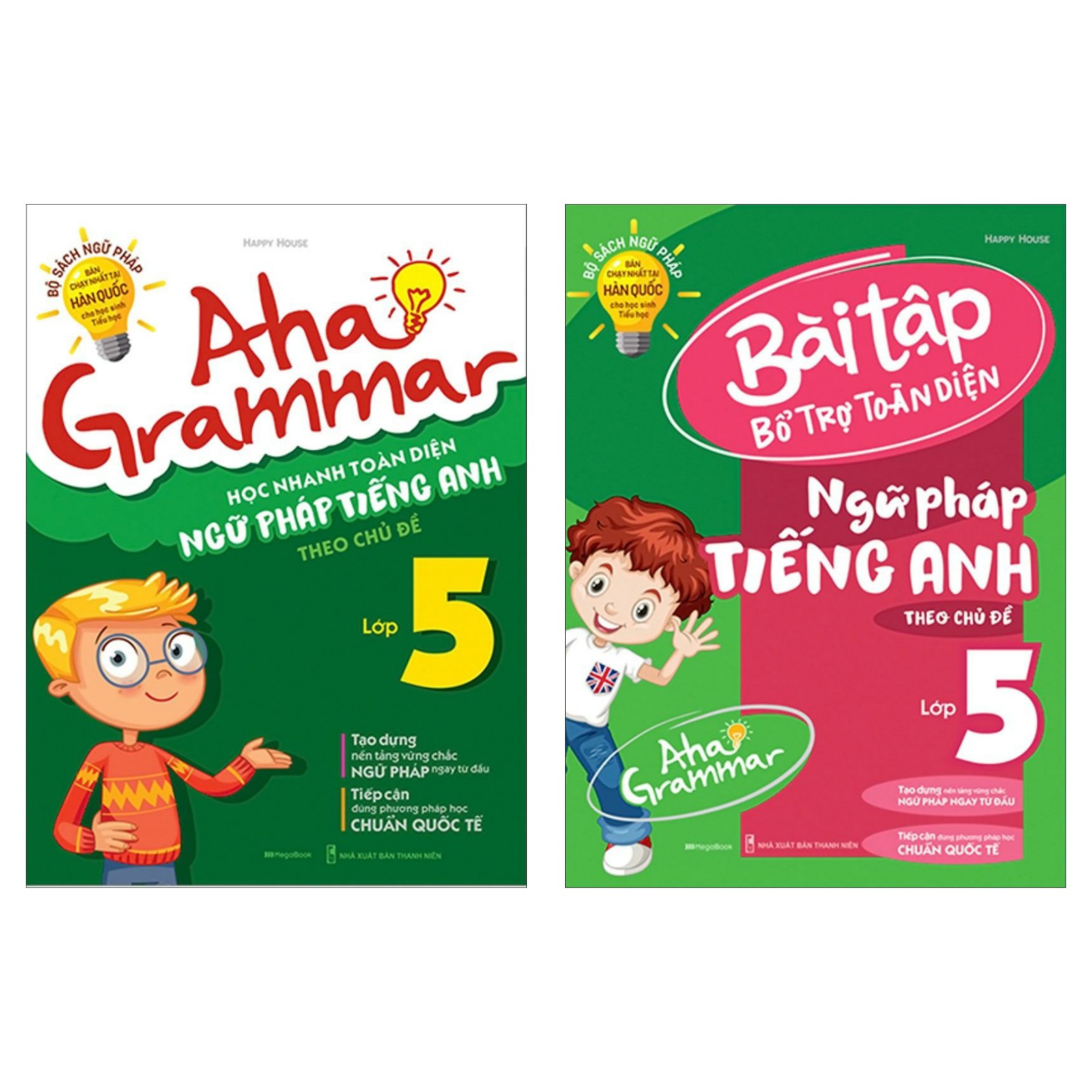 Combo Aha Grammar Học Nhanh Toàn Diện Ngữ Pháp Tiếng Anh Lớp 5 Theo Chủ Đề + Aha Grammar Bài Tập Bổ Trợ Toàn Diện Ngữ Pháp Tiếng Anh Lớp 5 Theo Chủ Đề (Bộ Sách Ngữ Pháp Bán Chạy Nhất Tại Hàn Quốc Cho Học Sinh Tiểu Học/ Tặng Kèm Bookmark Happy Life)