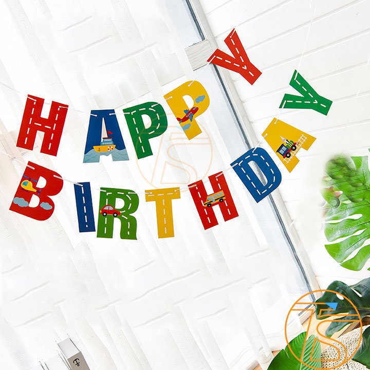 Sét bong bóng trang trí sinh nhật happy birthday phương tiện giao thông - Bộ trang trí sinh nhật thôi nôi, đầy tháng cho bé