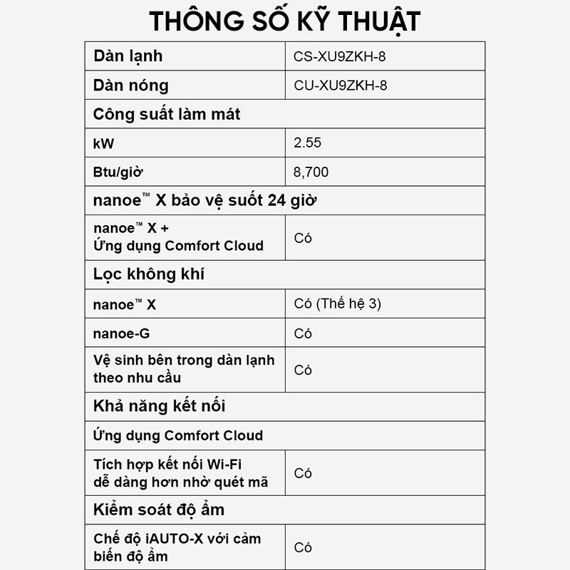 Máy lạnh/Điều hòa Panasonic CU/CS-XU18ZKH-8 - Công suất 2HP - Một chiều - Lọc sạch không khí nanoeX - Kết nối wifi - Hàng chính hãng