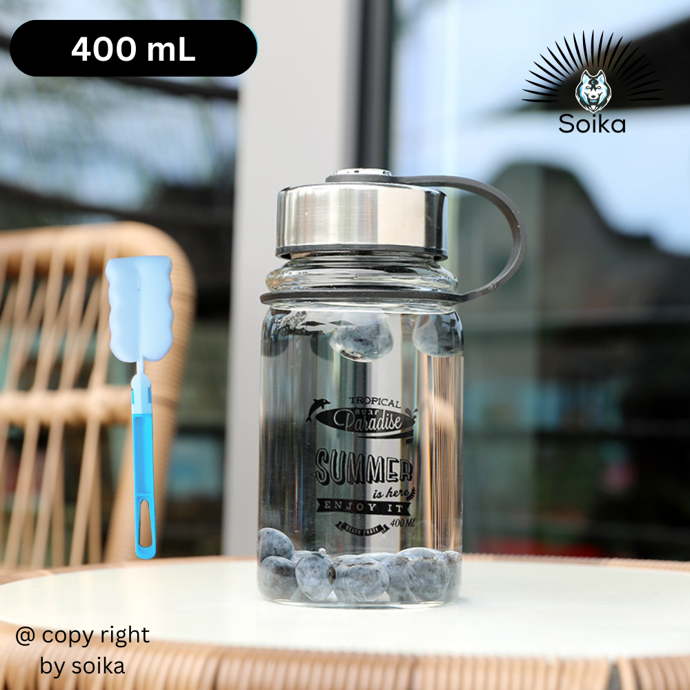 Bình Nước Thủy Tinh Chịu Nóng Lạnh SC07 Soika Dung Tích Lớn Có Túi Đeo Chéo