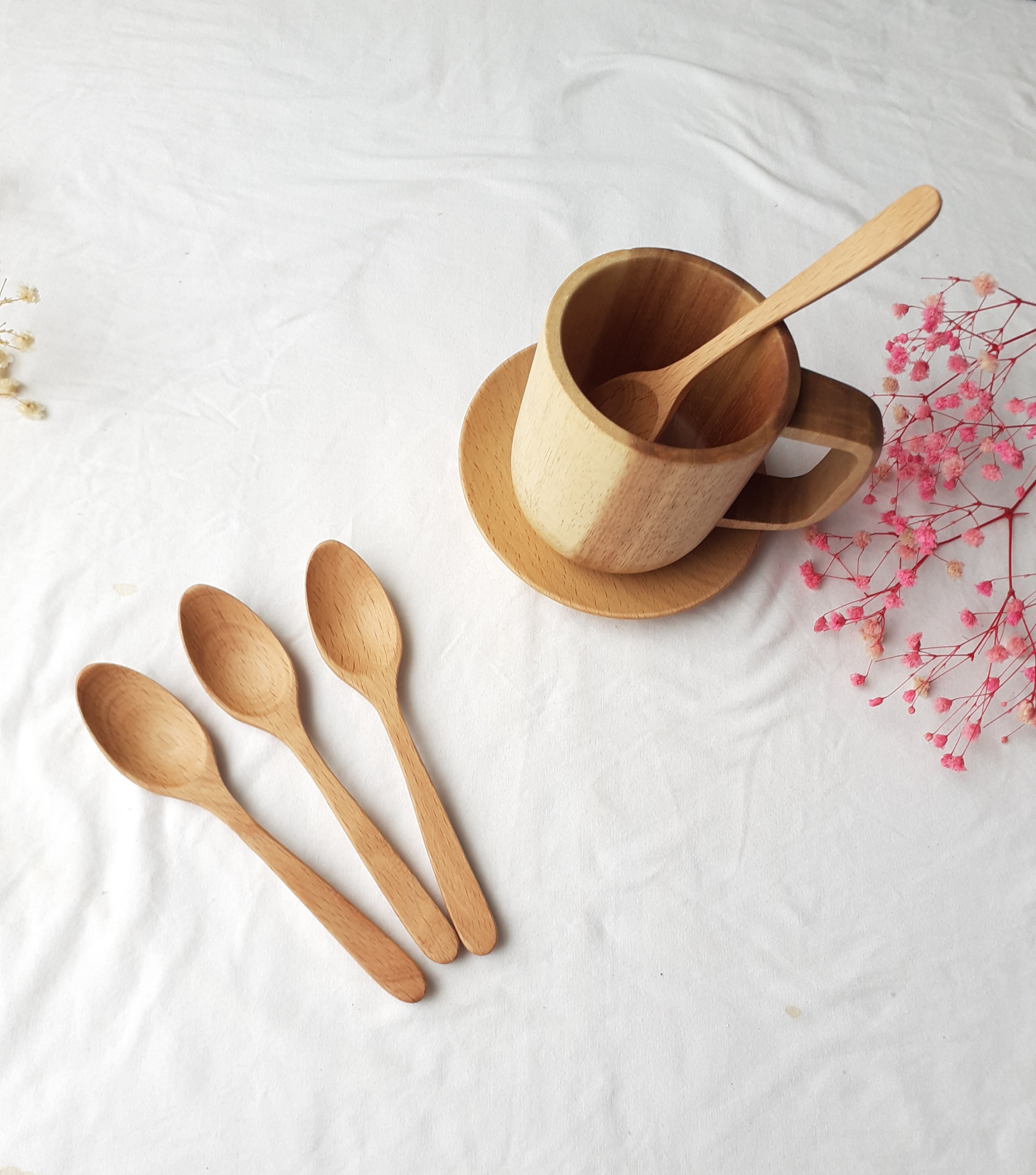 Bộ 6 thìa uống sinh tố, cafe GỖ ĐÀO cỡ vừa 15 cm x 2,5 cm