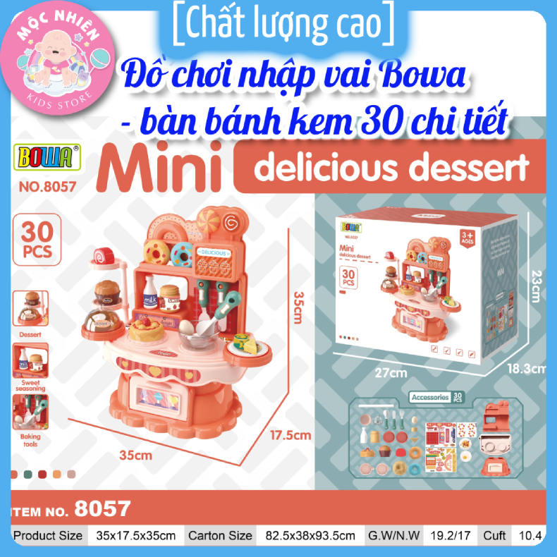 Đồ chơi nhập vai Bowa 8057 - Bàn bánh kem 30 chi tiết dành cho bé gái trên 3 tuổi