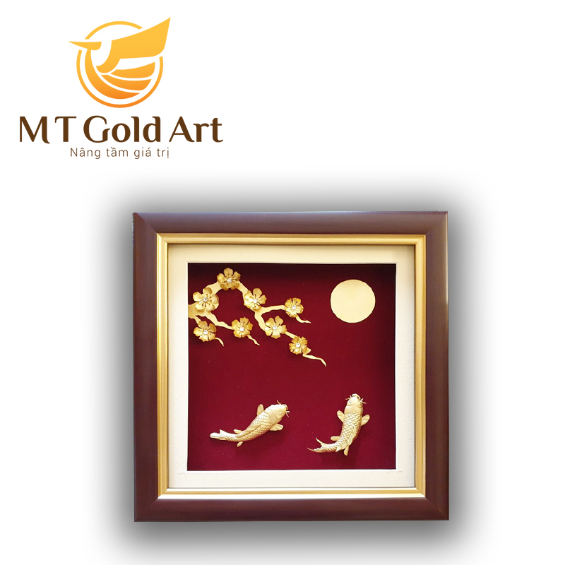 Tranh cá chép hoa mai dát vàng 24k  MT Gold Art- Hàng chính hãng, trang trí nhà cửa, quà tặng dành cho sếp, đối tác, khách hàng, sự kiện.