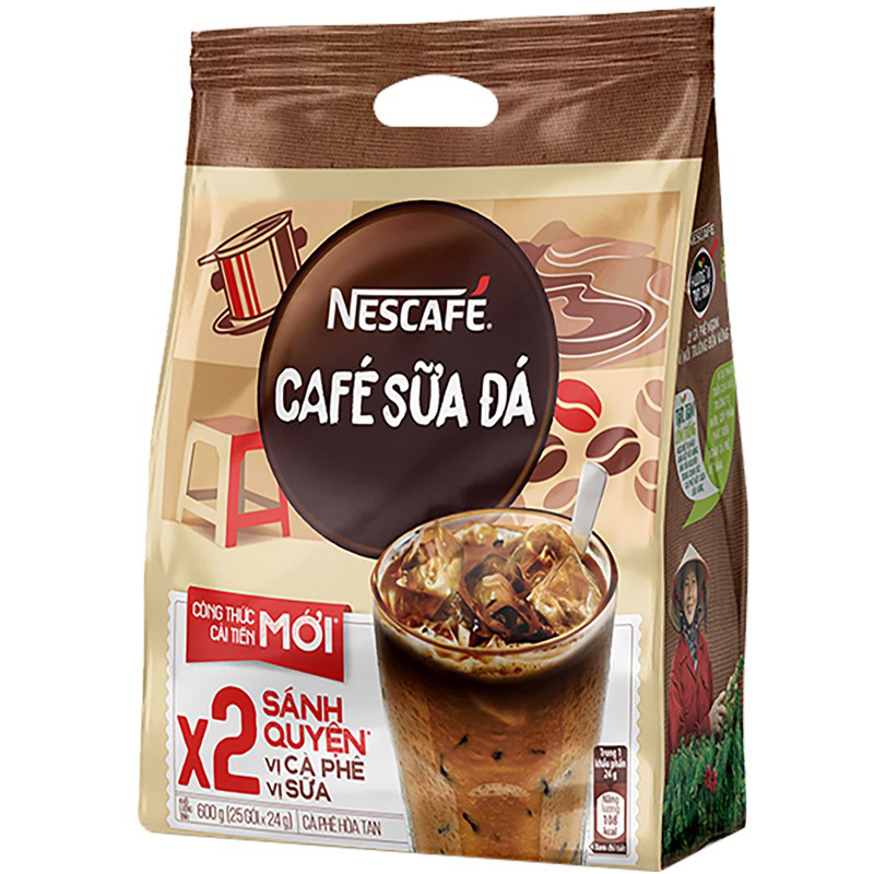 Cà phê hòa tan Nescafe 3in1 cà phê sữa đá (Bịch 25 gói x 24g) - [Tặng 1 bình Inochi]