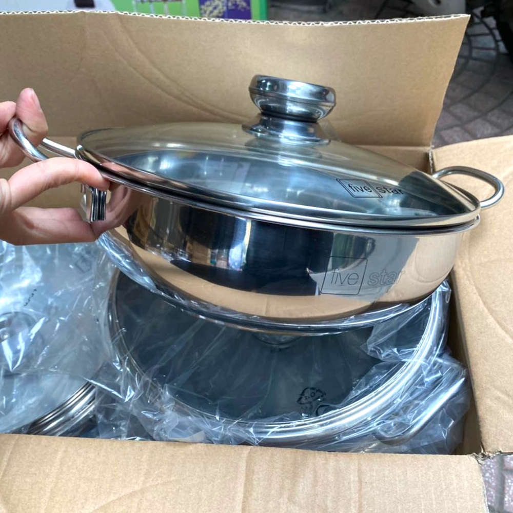 Nồi chảo lẩu inox Fivestar 3 đáy từ size 24cm, 26cm, 28cm, 32cm , có loại lòng chống dính
