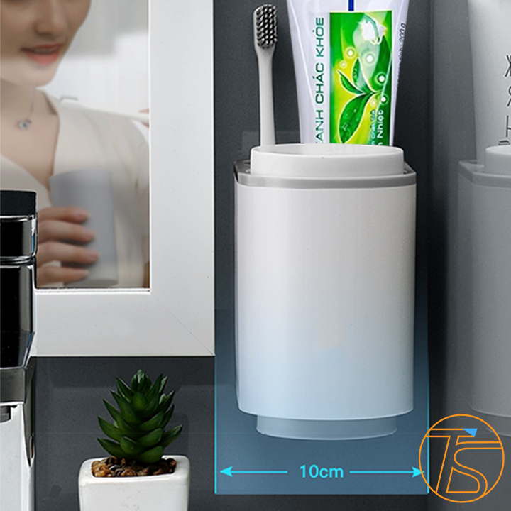 Kệ Nhà Tắm Dán Tường Để Bàn Chải Và Kem Đánh Răng E1905 Có Theo 2 Cốc