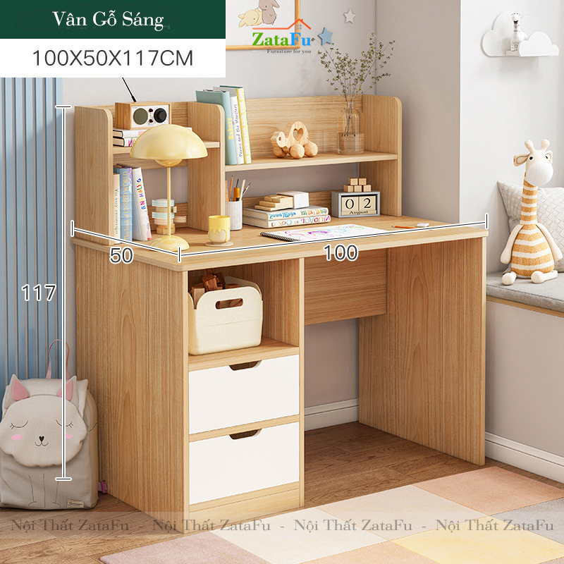 Bàn Học Cho Bé Có Kệ Sách Ván MDF dày 17mm BLV-34 ZataFu