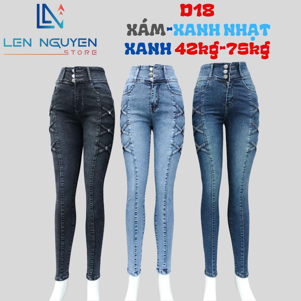 D18_Quần jean nữ, dài, lưng cao, quần bò nữ dáng ôm, quần rin nữ có big size, cho 42kg đến 75kg,LEN NGUYEN STORE - Xanh Nhạt