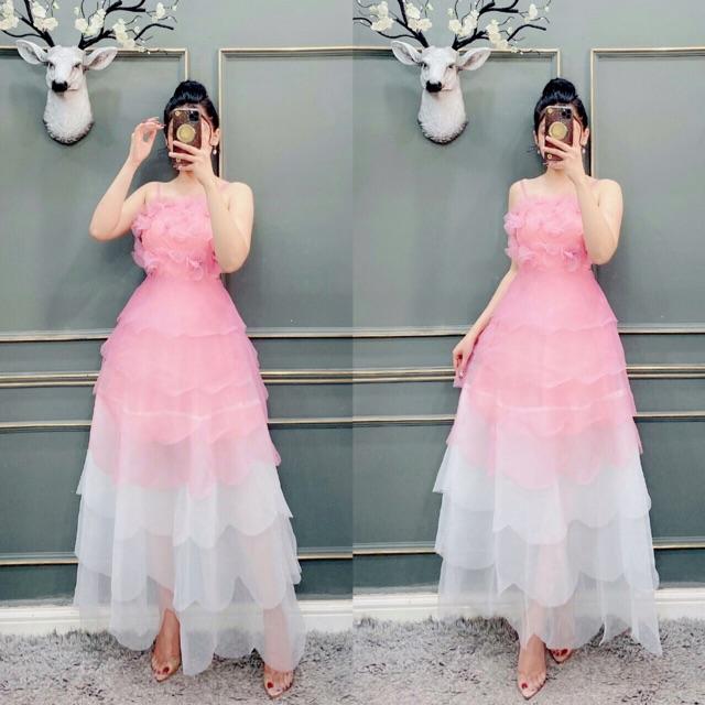 ĐẦM MAXI XẾP TẦNG 2 DÂY KẾT HOA NỔI - SIZE M/L ĐẾN 57kgMM MM
