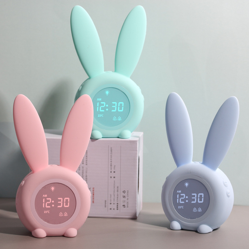 Đồng hồ báo thức thông minh kiêm đèn ngủ Tai Thỏ Bunny Quà tặng đáng yêu  Cảm ứng âm thanh đổi màu Thể hiện nhiệt độ