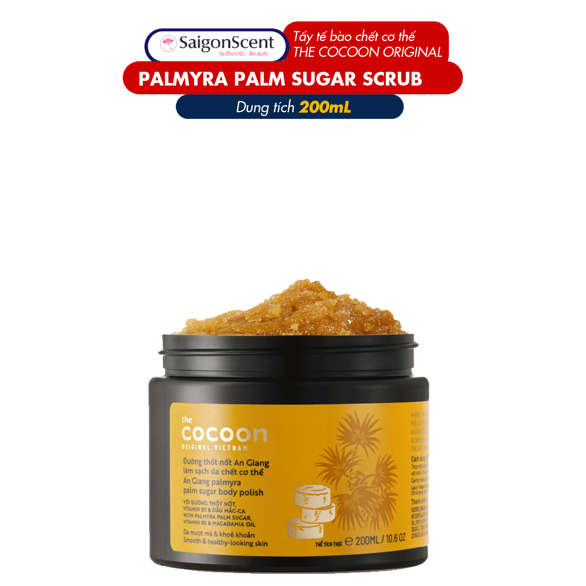 Tẩy tế bào chết cho cơ thể The Cocoon Orginal Việt Nam An Giang Palmyra Palm Sugar Body Polish 200mL