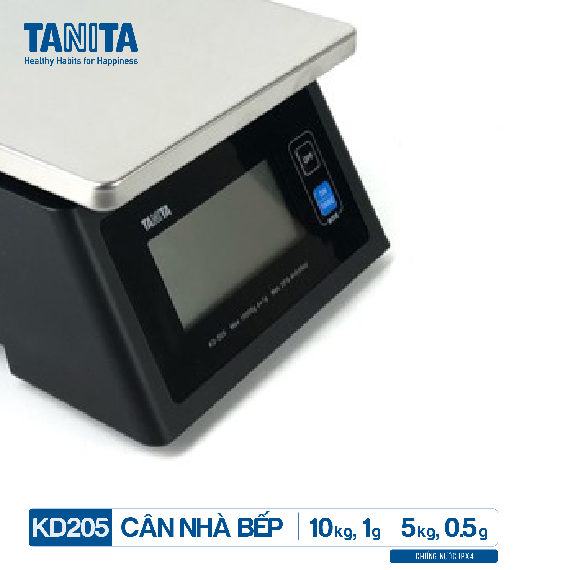 Cân tiểu ly điện tử nhà bếp chống nước IPX4 TANITA KD205,Chính hãng nhật bản (10kg-0.5g)có trừ bì,bền đẹp,chính xác,sử dụng làm bánh,cân tổ yến,cân hải sản và y học,tặng kèm pin