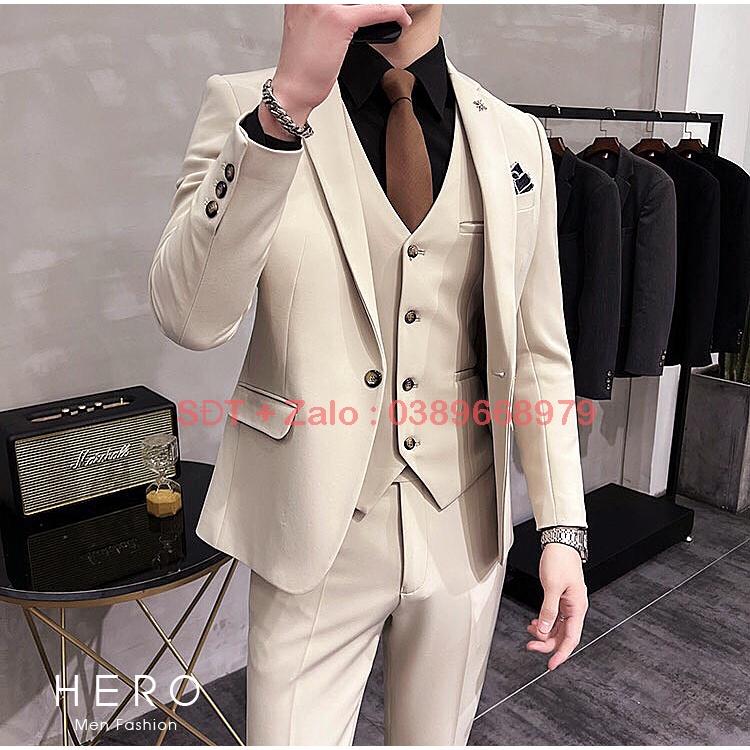 Bộ vest Nam Hàn Quốc màu ghi xám , Bộ suit nam trẻ trung dáng ôm chất vải sịn