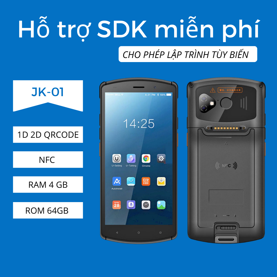 Máy quét mã vạch PDA đọc được CCCD – Máy kiểm kho PDA Android 12 – Máy PDA JK01 (Hàng chính hãng)