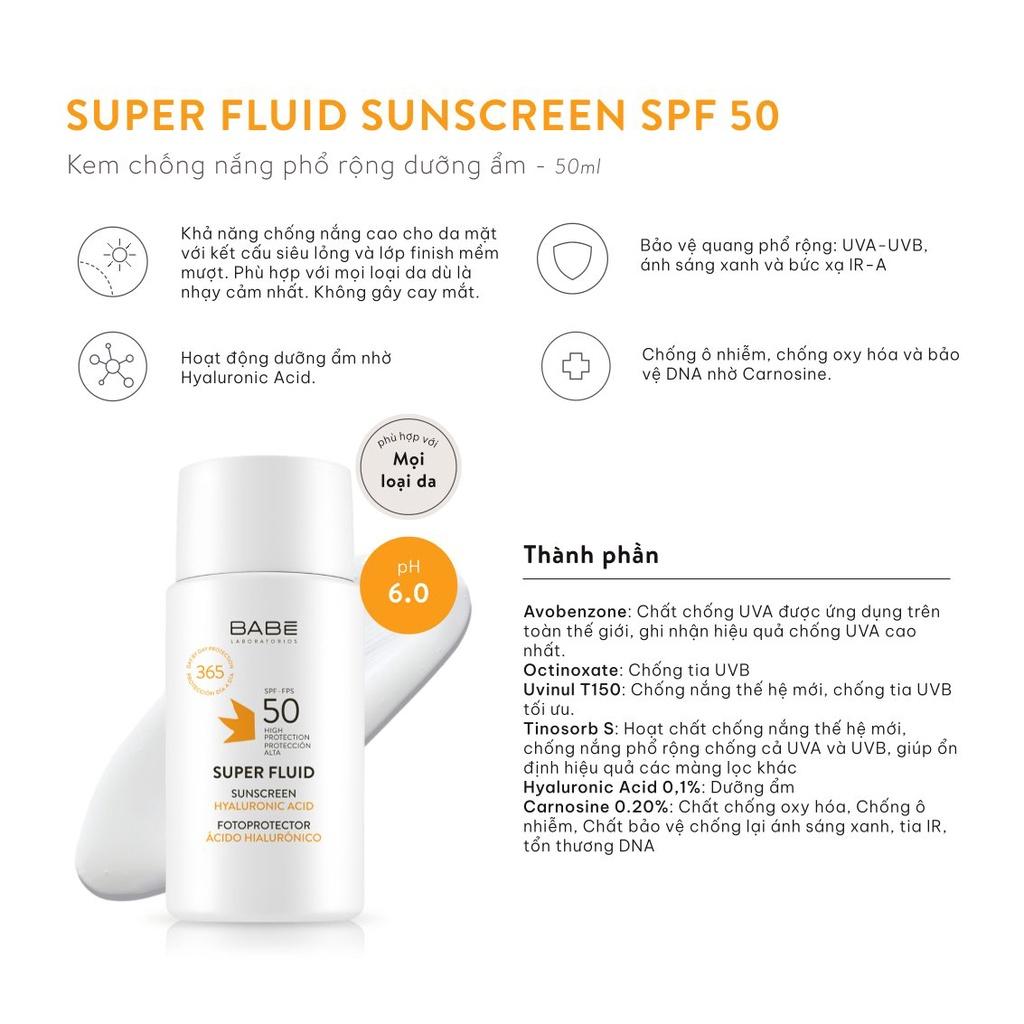 Kem chống nắng phổ rộng BABÉ Super Fluid Sunscreen SPF50 50ml (cho mọi loại da)