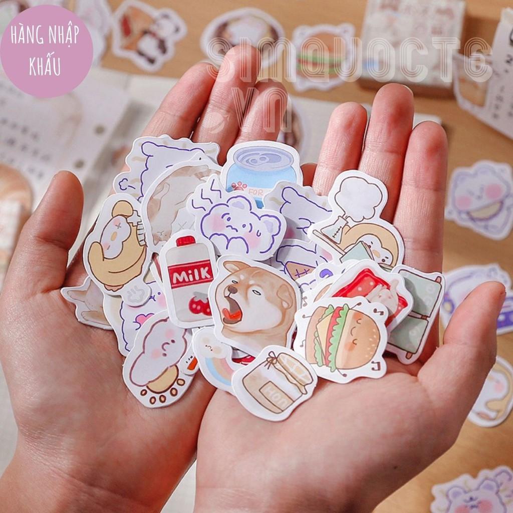 Hộp 45 sticker nhãn dán hình con vật đáng yêu trang trí điện thoại đẹp mắt Box Sticker ST76