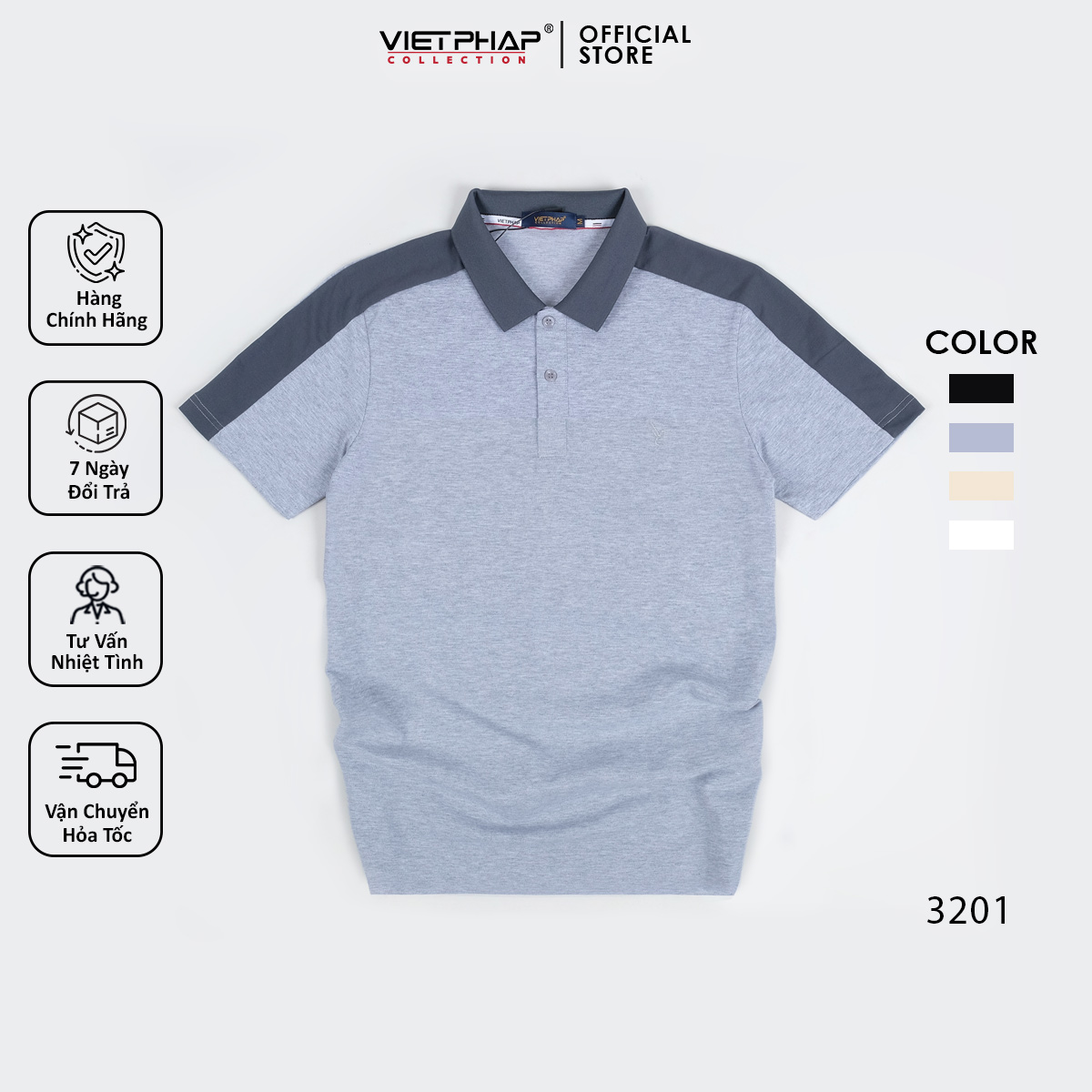Áo Thun Polo Nam Cao Cấp VIỆT PHÁP / Form Basic - Chất liệu cotton co dãn thấm hút mồ hồi tốt 3201