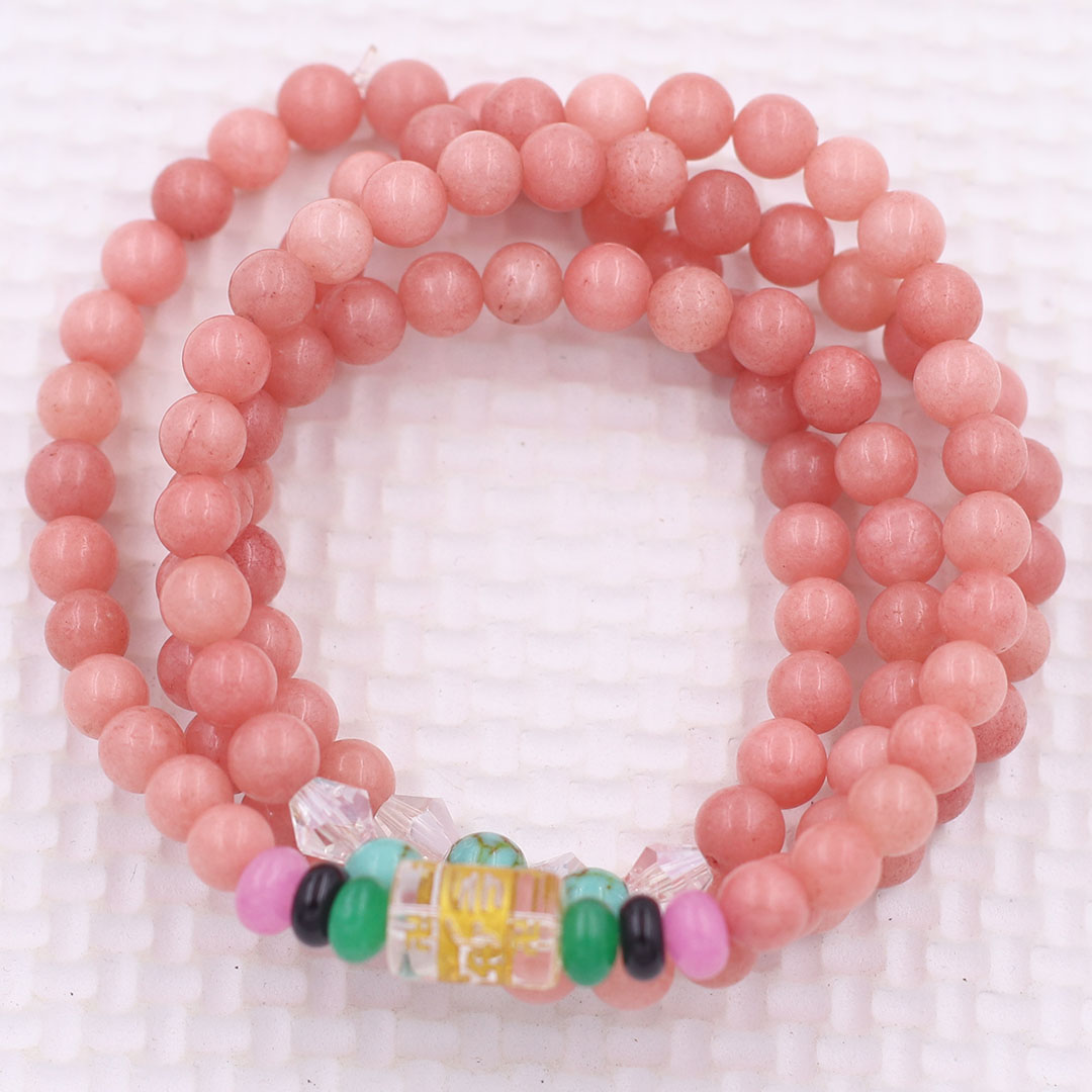 Bộ Vòng Chuỗi, Tràng Hạt 108 Hạt 6 Ly Đá Thạch Anh Hồng Đào Charm Lục Tự Chân Ngôn - Tràng Chuỗi Niệm Phật - An Yên - Thịnh Vượng - May Mắn - Tài Lộc