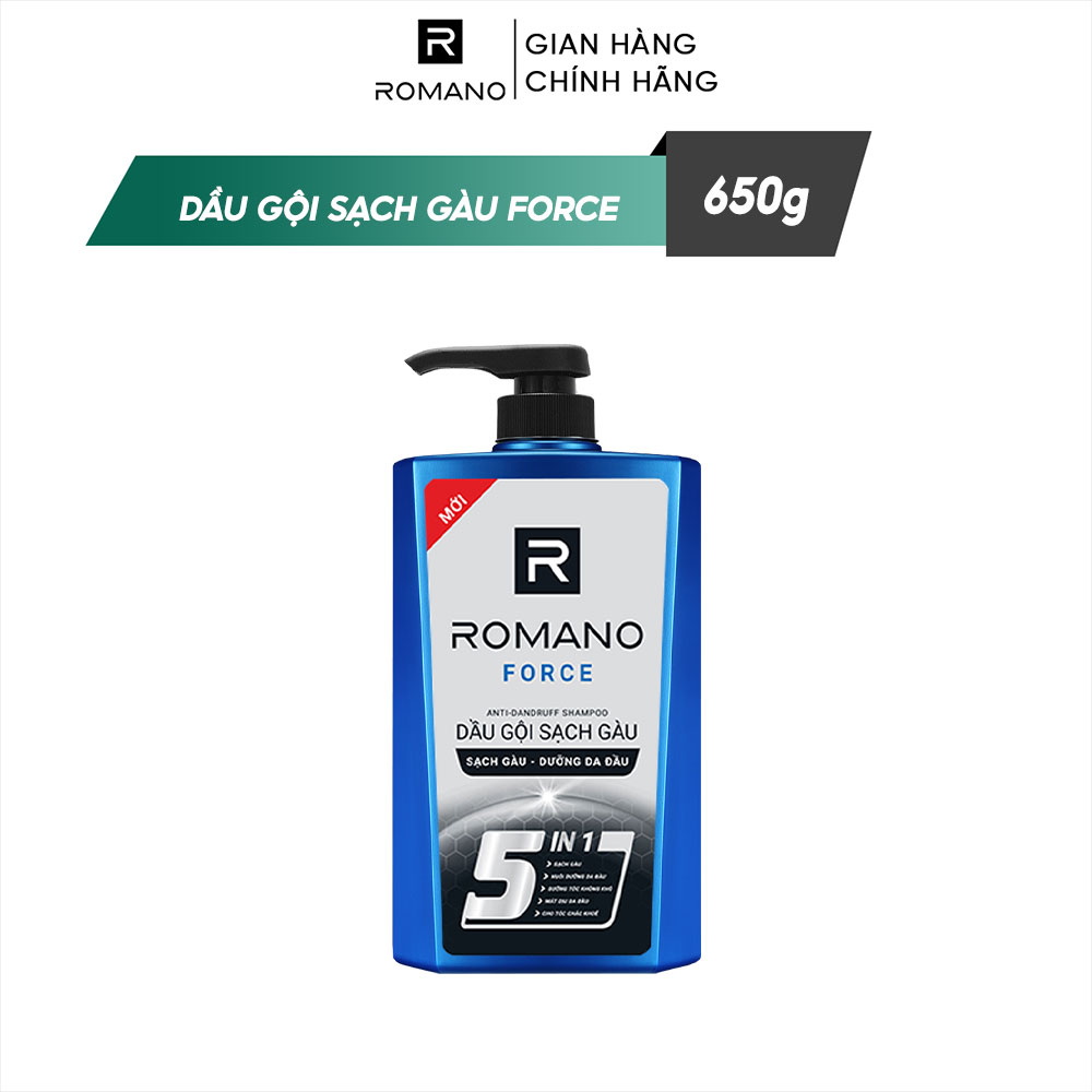 Dầu gội cao cấp Romano Force Antidandruff mạnh mẽ tự tin giảm thiểu &amp; ngăn gàu trở lại 650gr