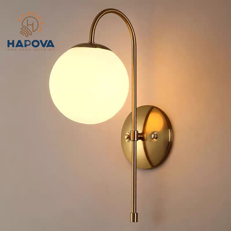 Đèn gắn tường phòng ngủ hình quả cầu tròn HAPOVA ANDREW 1254 + Tặng kèm bóng LED AS vàng