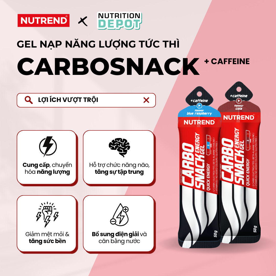 Gel nạp năng lượng tức thì Nutrend Carbosnack chứa Caffein (Hộp 18 gói x 50g) - Nutrition Depot VN