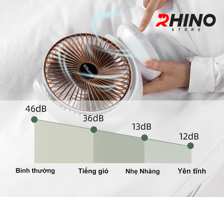 Quạt để bàn văn phòng Mini Rhino F101 tích điện 3 chế độ gió hình bán nguyệt - Hàng chính hãng