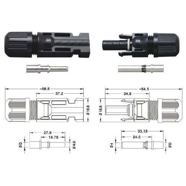 Đầu nối MC4 10 (bộ) pin năng lượng mặt trời