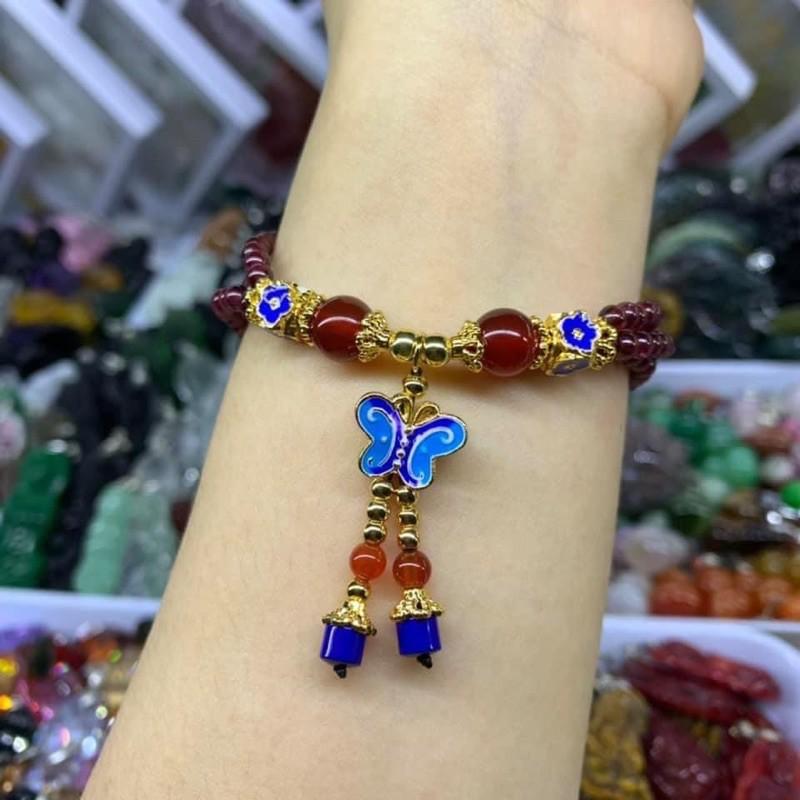 Vòng Tay Đá Ngọc Hồng Lựu Mix Phụ Kiện