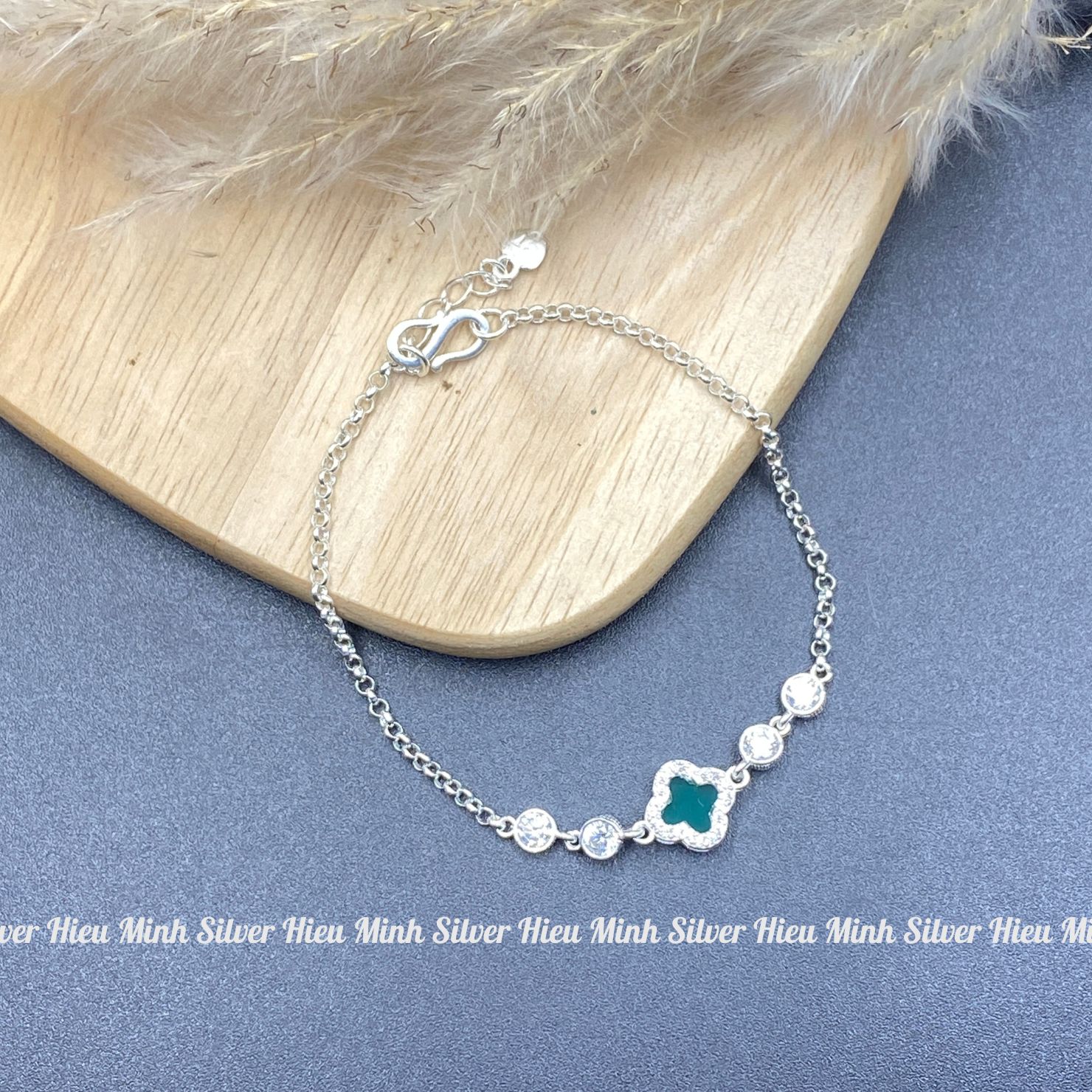 Lắc Tay Nữ Bạc Ta Mix Cỏ Bốn Lá Nhiều Màu BẠC HIỂU MINH LTU646