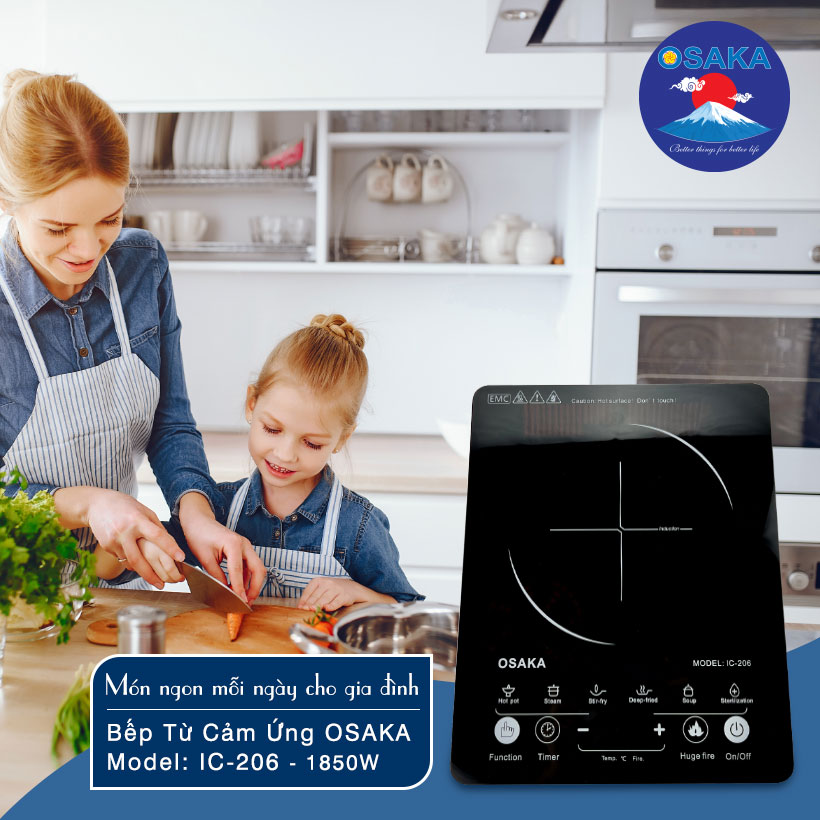 Bếp điện từ cảm ứng Osaka IC-206 kính pha lê cường lực - Hàng chính hãng