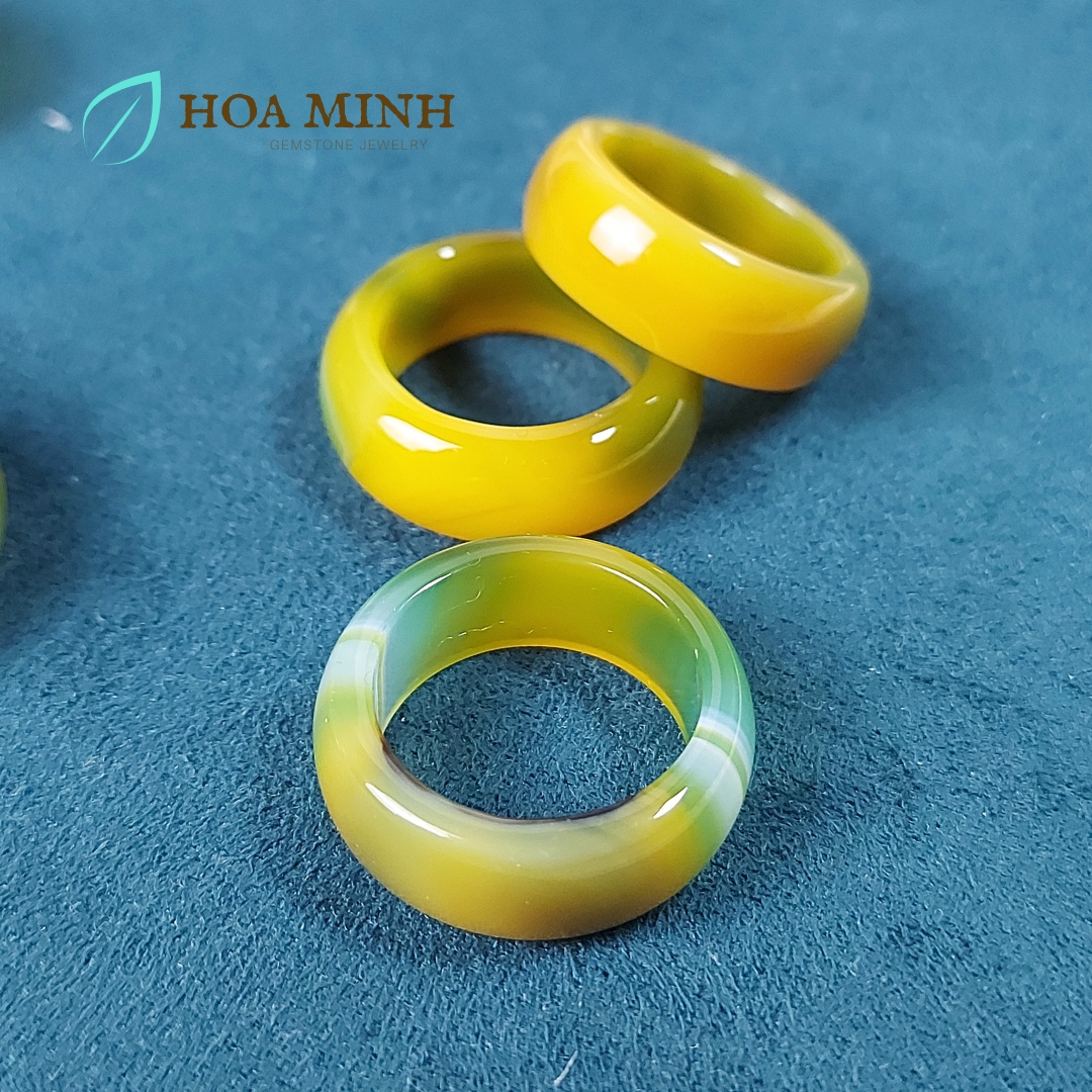 Nhẫn đá Mã Não vàng ngả xanh cốm VIP đẹp size lớn đường kính 19mm dày nhẫn 9 li big size nhẫn nam nhẫn nữ
