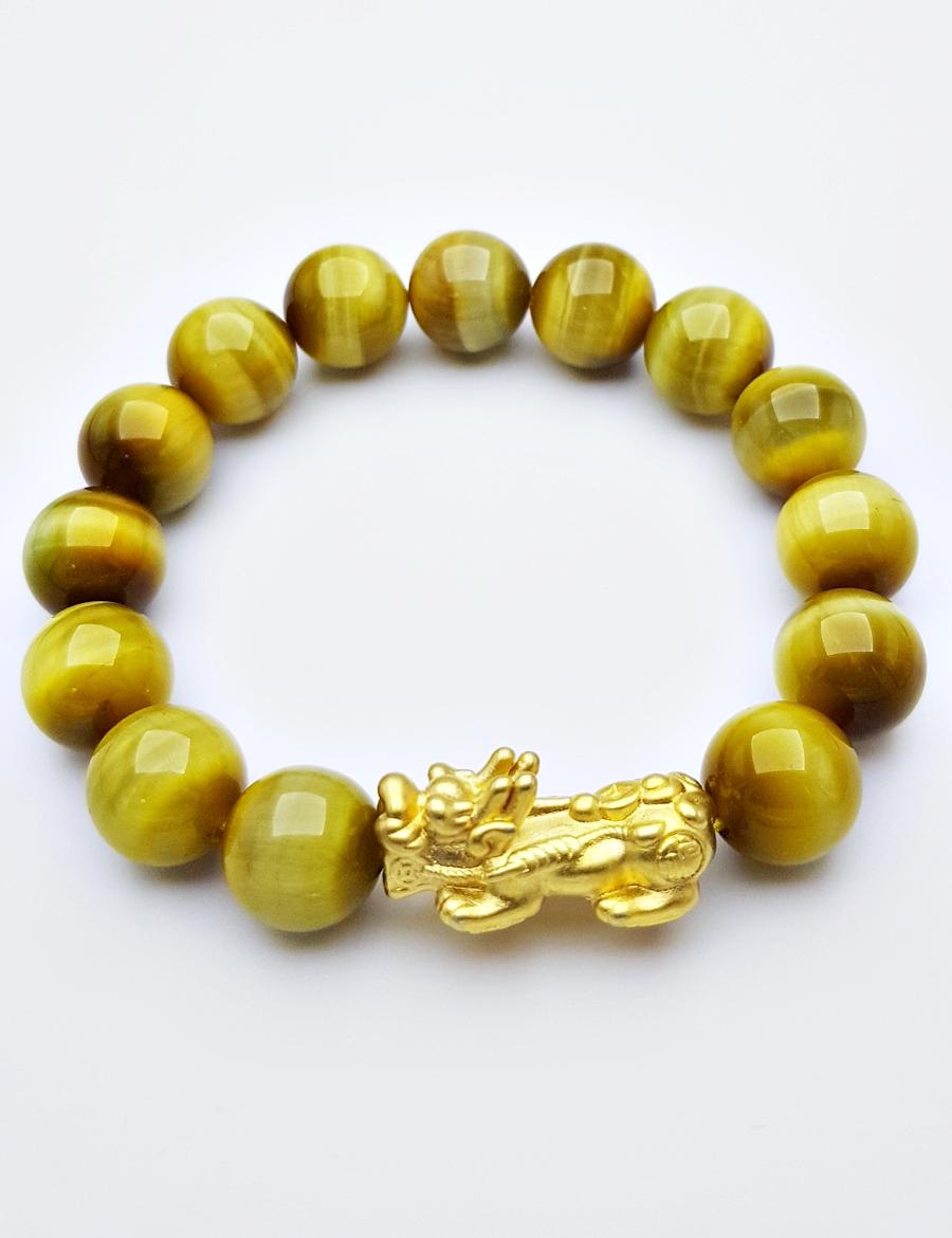 Vòng Tay Tỳ Hưu Đá Opal Mắt Hổ Vàng Tự Nhiên 12mm