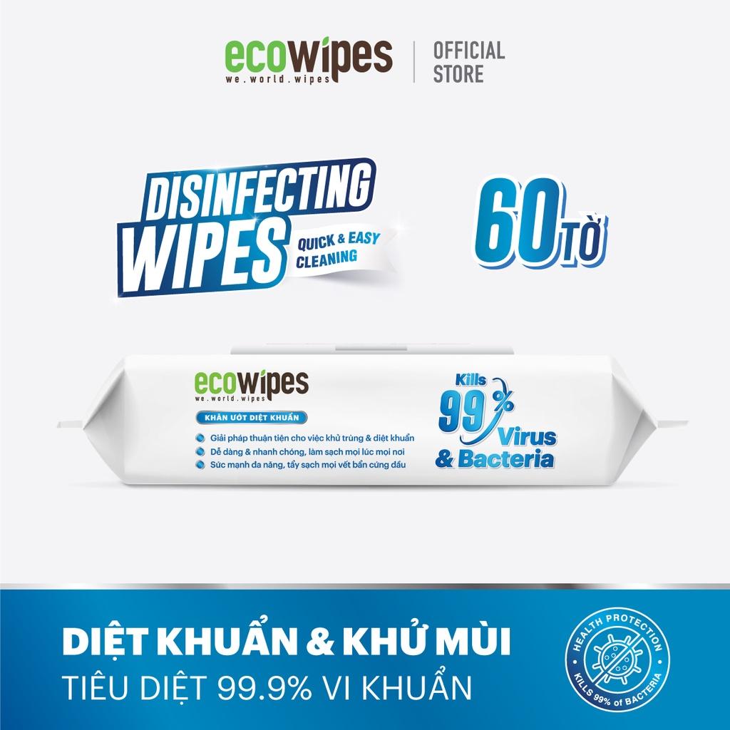 Combo 05 gói khăn giấy ướt diệt khuẩn Disinfecting Wipes Ecowipes gói 60 tờ diệt 99,9% vi khuẩn