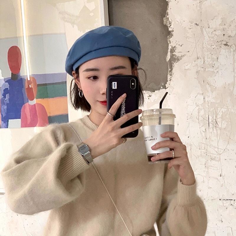 MŨ NỒI BERET NỮ, NÓN NỒI MŨ ULZZANG NÓN BERET DẠ MŨ BERET VIỀN DA CÓ DÂY NỚI CHỈNH