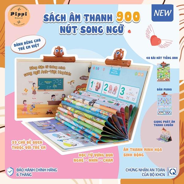 Sách âm thanh 900 nút song ngữ Anh Việt Hopkids 51 trang + 48 bài hát tiếng Anh kèm dây sạc