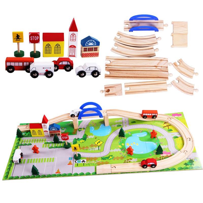 Đồ chơi bộ lắp ráp mô hình thành phố giao thông đô thị gỗ cho bé