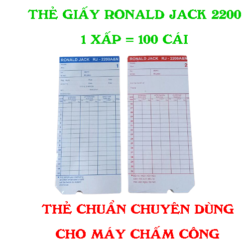 1 xấp thẻ giấy máy chấm công Ronald Jack -Dành cho máy chấm công in kim