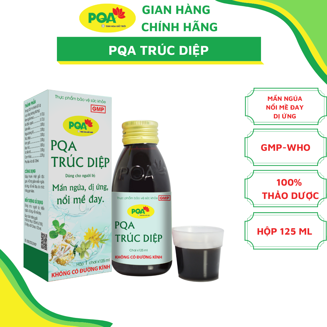 Trúc Diệp PQA Giúp Thanh Nhiệt Giải Độc Gan Hỗ Trợ Giảm Mẩn Ngứa Dị Ứng, Nổi Mề Đay Do Chức Năng Gan Kém Hộp 125ml
