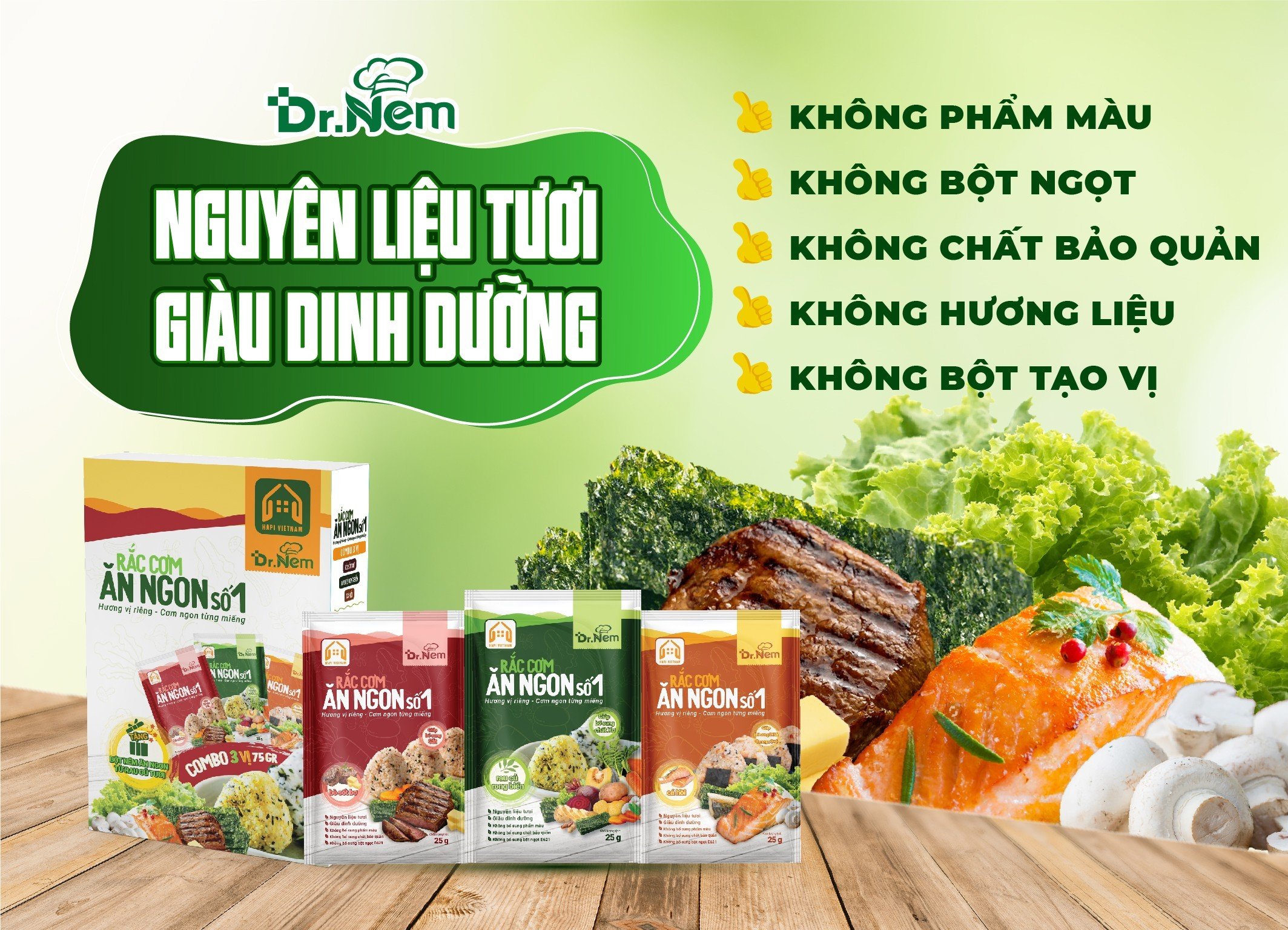 RẮC CƠM ĂN NGON TẶNG BỘT NÊM TỪ RAU CỦ TƯƠI VÀ 2 VỊ MỚI