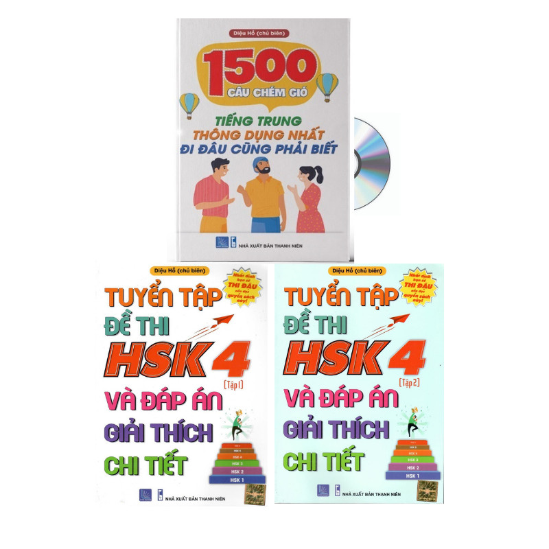 Combo 3 sách Bộ đề tuyển tập đề thi năng lực Hán Ngữ HSK 4 và đáp án giải thích chi tiết +1500 Câu chém gió tiếng Trung thông dụng nhất+ DVD tài liệu