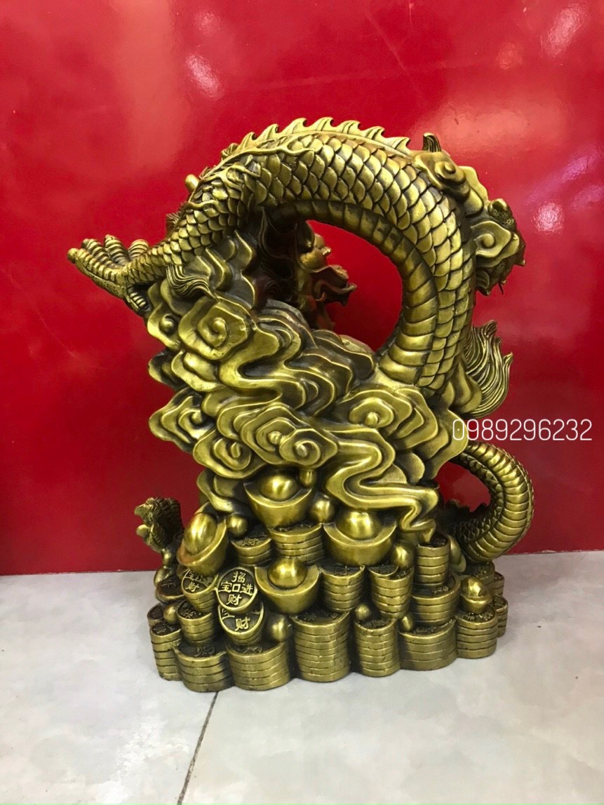 Tượng Rồng cuộn vàng bằng đồng - Rồng cuộn hũ vàng phong thủy